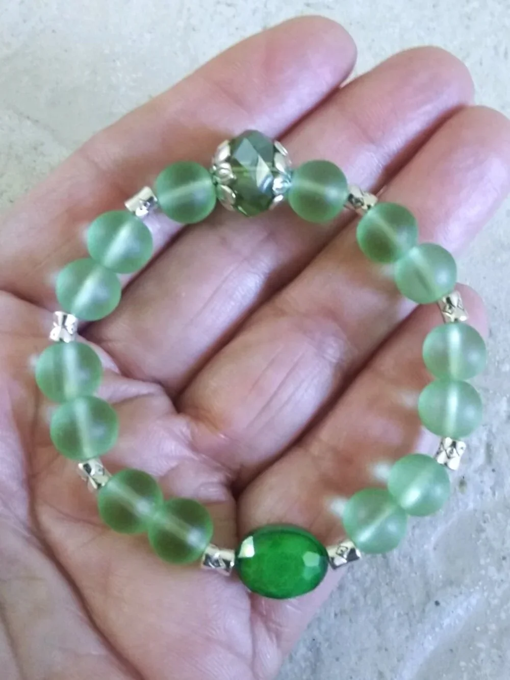 Handmade Green Beaded Bracelet - Girl's Jewelry - Dainty Petite Wrist 5.5 - 6